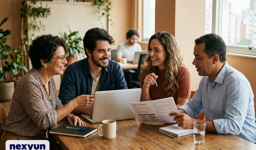 Equipe de uma empresa comparando propostas de plano de saúde empresarial